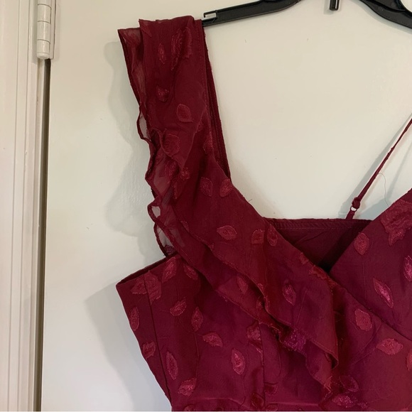 Lulus Forever Be Burgundy Floral Ruffle One-Shoulder Maxi Dress Size M Romantic - Picture 3 of 15